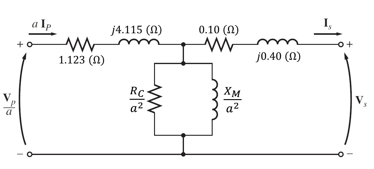 Figura 2.2.3 Modelo del sistema para el transformador referido al lado de bajo voltaje (lado secundario).
